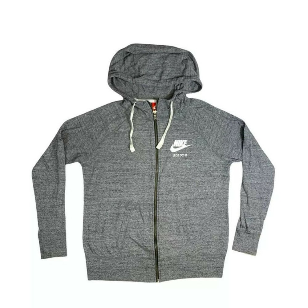 Nike Womens Hoodie Sweatshirt Gray Heathered Long Sleeve Drawstring Pockets L